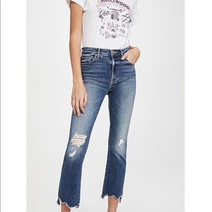 Mother distressed high rise jeans
